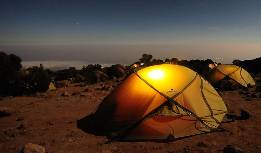 A campsite at night